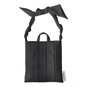 Hozen Vegan Leather Quilted Market Tote Black Large With Bow